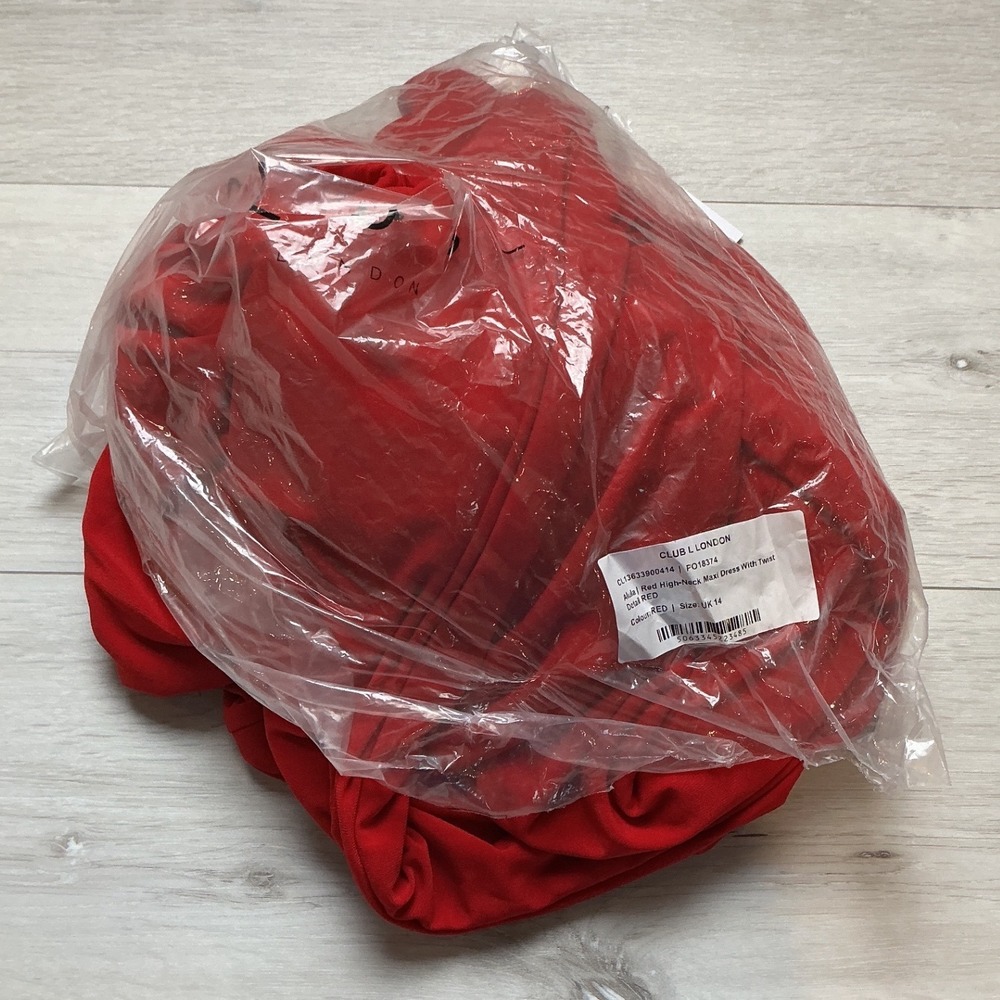 Club L London Alula High Neck Twist Waist Maxi Dress Red‎ Size 10 New With Tags - Picture 5 of 7